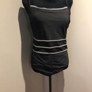Black swimsuit with mesh cut outs